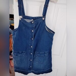 Blue Denim Button-Front Overall Jumper Dress American Eagle Size Large